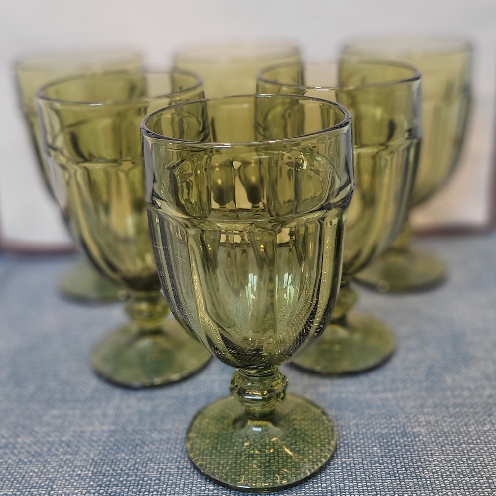 vintage Libbey Gibraltar Duratuff iced tea glasses - olive green - set of 6